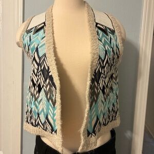 Zadig & Voltaire Dublin Wool Blend Embroidered Vest Leather Shoulders Size S